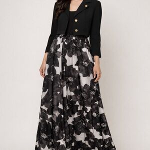 Floral Black and White Maxi Skirt